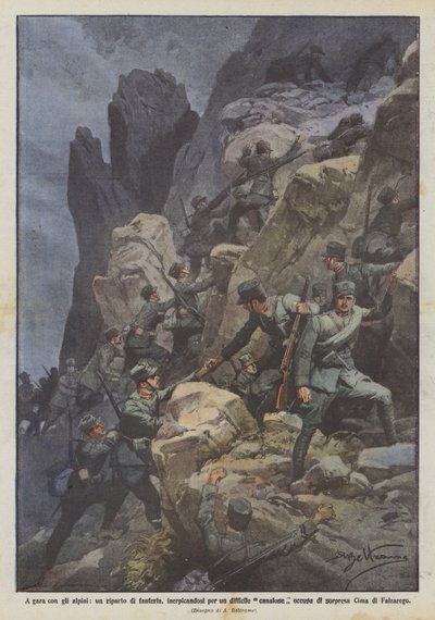 为了与步兵师Alpini比赛，在艰难的沟壑中攀登？ 作者 阿基里·贝尔特拉姆（Achille Beltrame）