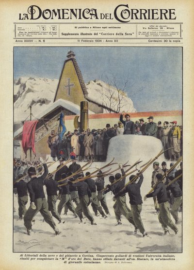 对科尔蒂纳的冰雪的Littoriali 作者 Achille Beltrame