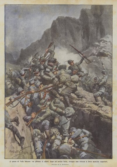 在Valle Inferno的通行证中，Alpini排在一场英勇的战斗之后抢了一条战壕？ 作者 阿基里·贝尔特拉姆（Achille Beltrame）