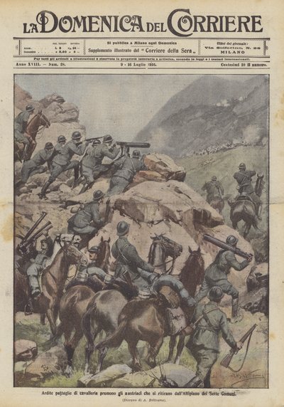 热情的骑兵巡逻队压迫了从七个城市的高原撤退的奥地利人 作者 Achille Beltrame
