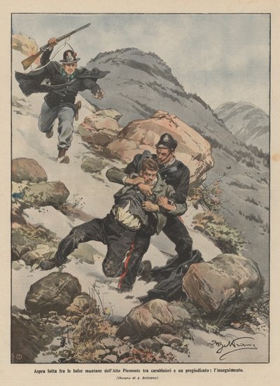 Aspra在高山麓的山崖之间争斗，在carabinieri和偏见，追求之间 作者 Achille Beltrame