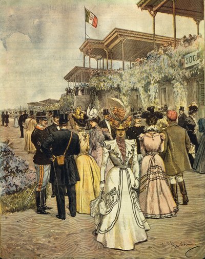 在圣西罗（米兰）的赛马会上，由Achille Beltrame（1871-1945）创作，来自La Domenica del Corriere，1899年6月4日 作者 阿基里·贝尔特拉姆（Achille Beltrame）