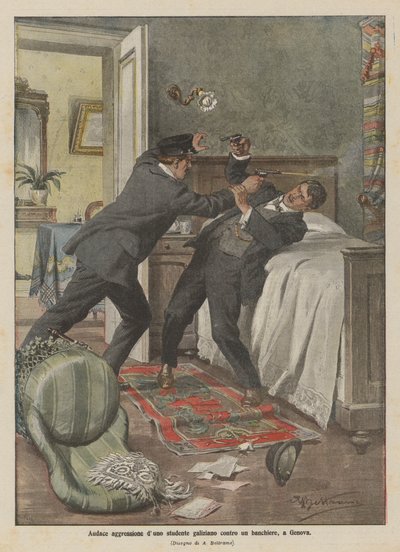 在热那亚，加利西亚学生对银行家的大胆侵略 作者 Achille Beltrame