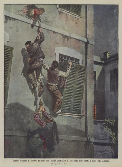 在刺穿了监狱墙后，四名囚犯从阿斯蒂的司法监狱中大肆逃脱 作者 Achille Beltrame
