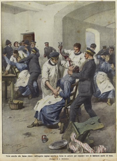 英国女权主义者在监狱中被强制喂养 作者 Achille Beltrame