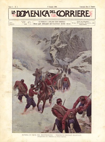 在黑山的暴风雪，三百名锁定的士兵 作者 Achille Beltrame