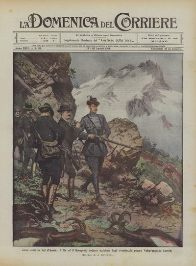 Val dAosta的真正狩猎，德国国王和Kronprinz在Valsavaranche（奥斯塔）附近杀死山羊 作者 Achille Beltrame