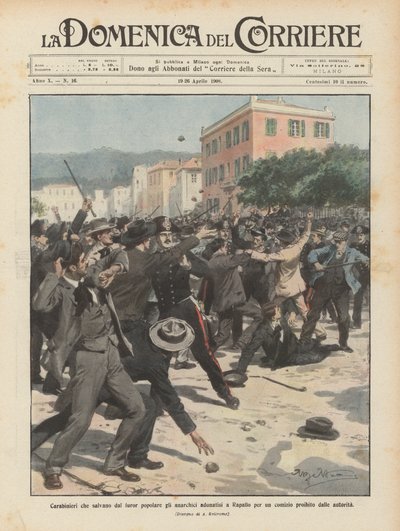 Carabinieri将无政府主义者从拉帕洛的流行愤怒中拯救出来，以便当局禁止集会 作者 Achille Beltrame