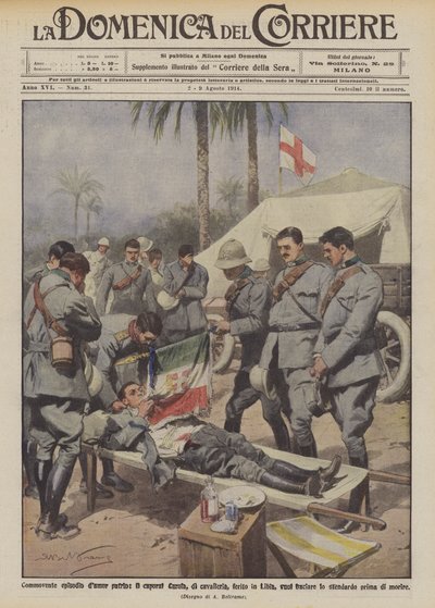 在利比亚受伤的骑兵部队卡罗拉的移动情节想要亲吻？ 作者 Achille Beltrame