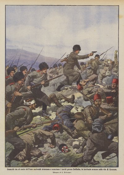 在达利巴巴推进和赶走土耳其人的哥萨克人？ 作者 Achille Beltrame