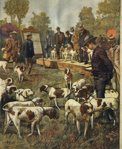 在圣西罗（米兰）举行的狗展和猎犬野外试验，作者是Achille Beltrame（1871-1945），来自La Domenica del Corriere，1899年7月2日 作者 Achille Beltrame