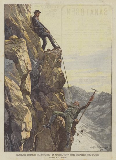 蒙特罗莎的戏剧性冒险，登山者在深渊上方暂停了七个小时 作者 Achille Beltrame