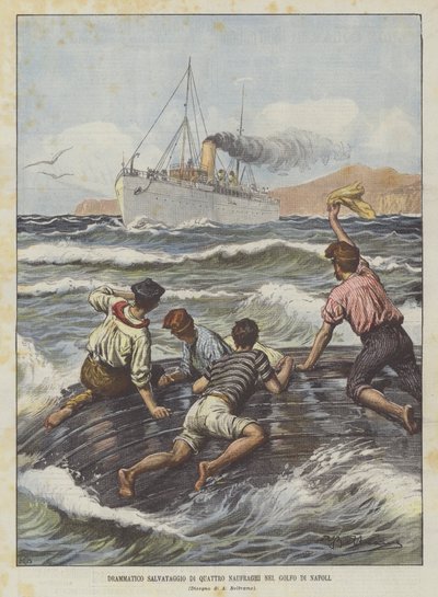 在那不勒斯海湾的四艘沉船的戏剧性抢救 作者 Achille Beltrame