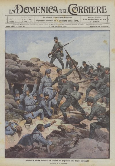 在我们的攻势期间，收集了在战壕中的囚犯 作者 Achille Beltrame