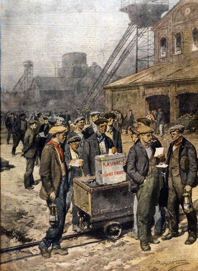 英国矿工的罢工。插图：Achille Beltrame。"La Domenica del Corriere" 作者 阿基里·贝尔特拉姆（Achille Beltrame）