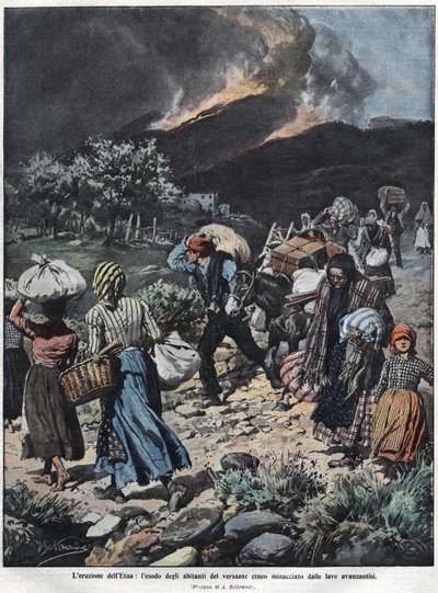 Eruption of Etna in 1910. Illustration by Achilles Beltrame. 作者 阿基里·贝尔特拉姆（Achille Beltrame）
