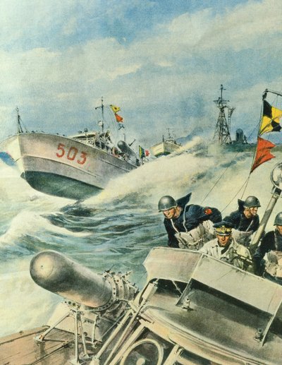 9月12日，意大利海军的快速摩托艇在地中海地区进行巡逻 作者 阿基里·贝尔特拉姆（Achille Beltrame）