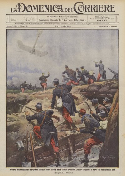 非常现代化的战争，德国飞机在Soissons进入法国战壕？ 作者 Achille Beltrame