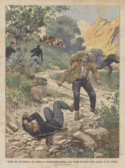 走私戏剧，走私者的组成由财政卫队感到惊讶？ 作者 Achille Beltrame
