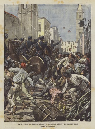 Gravi Disordini Di Cerignola（福贾），骑兵分散反向农民 作者 阿基里·贝尔特拉姆（Achille Beltrame）