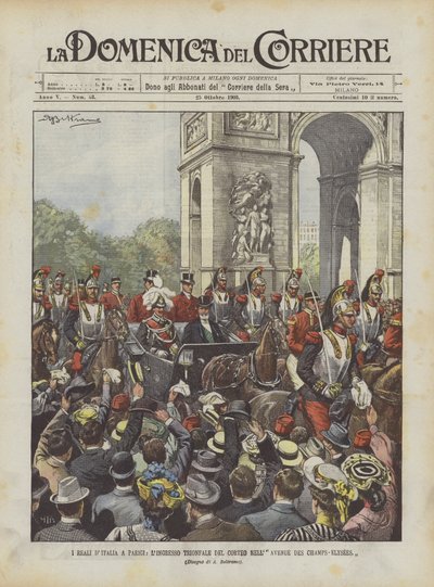 I Reali DItalia在巴黎，LIngresso Trionfale Del Corteo Nell Avenue Des Champs-Elysees 作者 Achille Beltrame