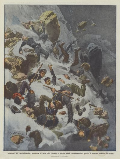 走私的戏剧，压倒雪的压力，杀死十个走私者？ 作者 Achille Beltrame