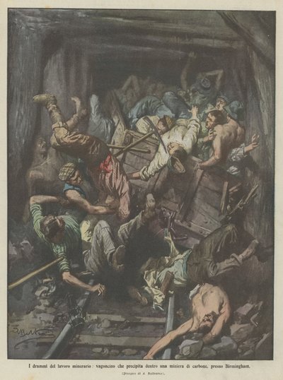 采矿工作的戏剧，一辆冲进伯明翰附近的煤矿的马车 作者 Achille Beltrame