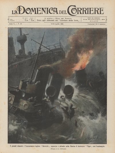 巨大的灾难，英国巡洋舰Berwick撕裂并沉入通道的驱逐舰？ 作者 Achille Beltrame