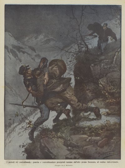 走私，守卫和走私者的危险从上面冲到一起？ 作者 Achille Beltrame
