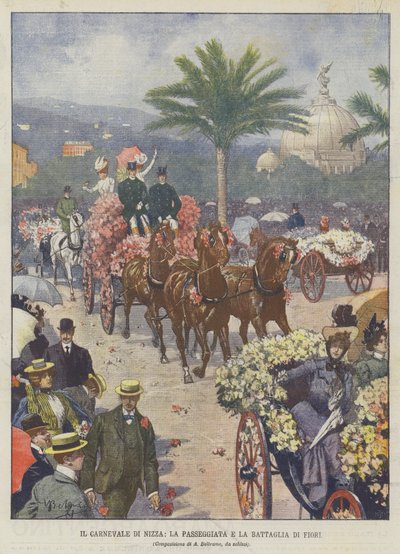 尼斯狂欢节，步行和鲜花之战 作者 Achille Beltrame