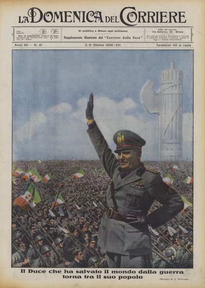 拯救世界免于战争的Duce在他的人民中回归 作者 Achille Beltrame