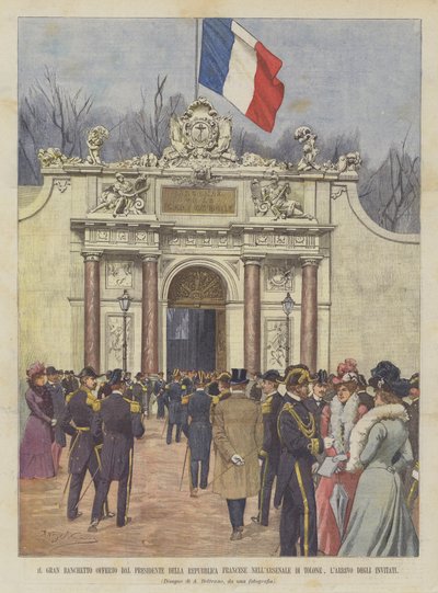 法国共和国总统在Arsenale di Toulon举行的盛大宴会，受邀嘉宾的到来 作者 Achille Beltrame