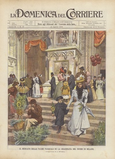 La Gradinata Del Duomo Di Milano的复活节棕榈市场 作者 阿基里·贝尔特拉姆（Achille Beltrame）