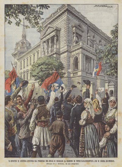 司法部长宣布贝尔格莱德的Dal Poggiuolo Del Konak选举彼得？ 作者 Achille Beltrame