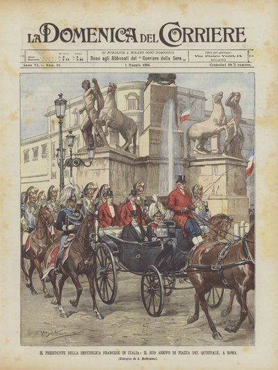 法国共和国总统在意大利，他到达罗马的Piazza Del Quirinale广场 作者 Achille Beltrame