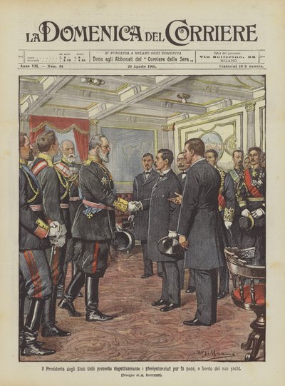 美国总统分别在他的游艇上提出了和平全权代表 作者 Achille Beltrame