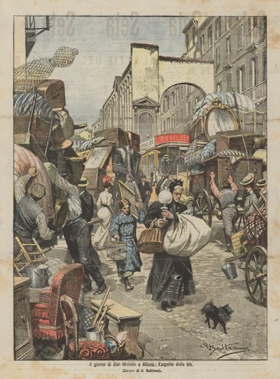 在米兰圣米歇尔的一天，街道的外观 作者 阿基里·贝尔特拉姆（Achille Beltrame）