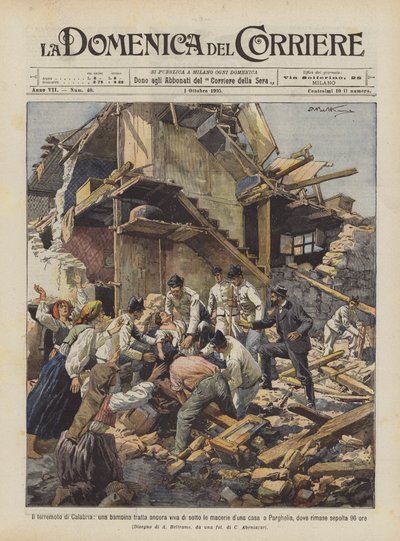 卡拉布里亚的地震，一个孩子还在瓦砾duna casa下还活着吗？ 作者 Achille Beltrame