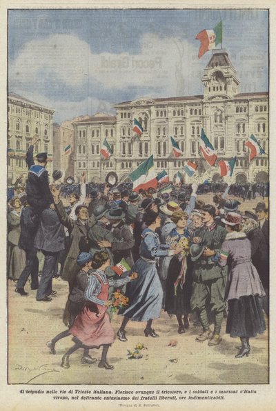 意大利的里雅斯特街头胜利 作者 Achille Beltrame