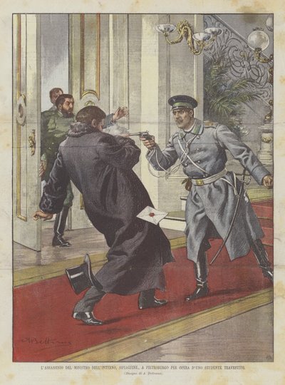 暗杀内政部长Sipiaguine，彼得堡为歌剧院DUno异装癖者学生 作者 Achille Beltrame
