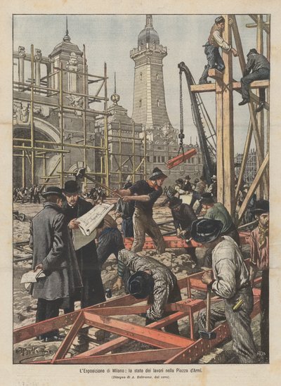 米兰展览，在广场dArmi的工程状态 作者 Achille Beltrame