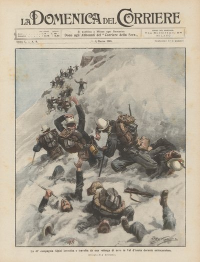第41届Alpini公司在一次短途旅行中受到Val dAosta雪崩的影响而不堪重负 作者 阿基里·贝尔特拉姆（Achille Beltrame）