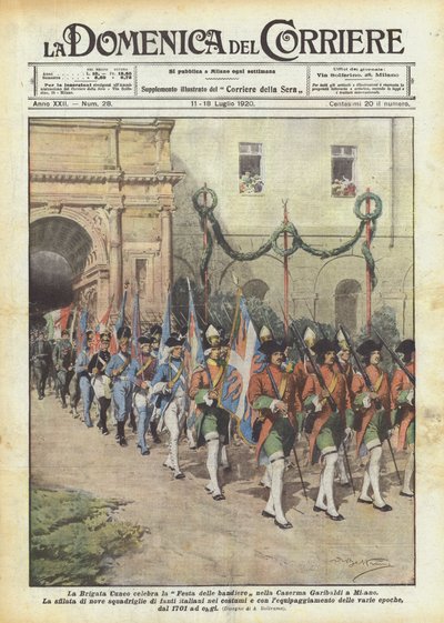Cuneo Brigade庆祝米兰加里波第军营的旗帜节 作者 Achille Beltrame