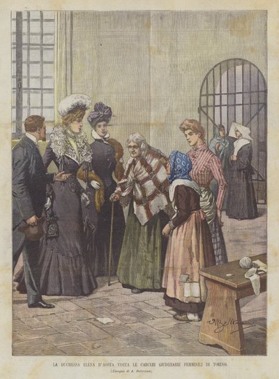 公爵夫人埃琳娜达斯塔访问都灵妇女的司法监狱 作者 Achille Beltrame