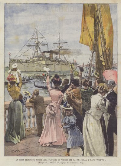 The Plauding Crowd出席R Nave Vesuvio的中国威尼斯之旅 作者 Achille Beltrame