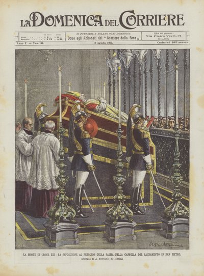 利奥十三世的死亡，圣彼得大教堂圣殿的身体公开博览会 作者 Achille Beltrame
