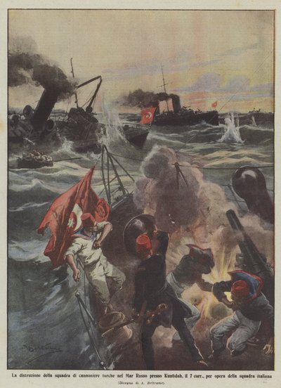 7世纪在Kunfidah附近的红海土耳其炮舰队遭到破坏？ 作者 Achille Beltrame