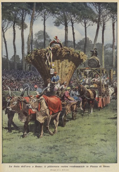罗马的葡萄节，在锡耶纳广场的风景如画的收获游行 作者 Achille Beltrame