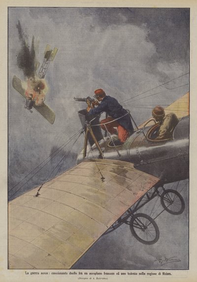 空战，在兰斯地区的法国和德国飞机之间进行激动人心的决斗 作者 Achille Beltrame