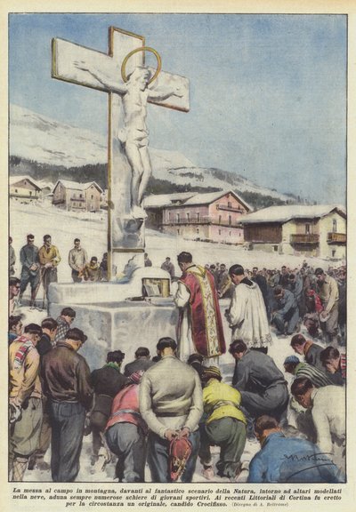 群众到山上的田野，在大自然的奇妙风景，围绕祭坛？ 作者 Achille Beltrame